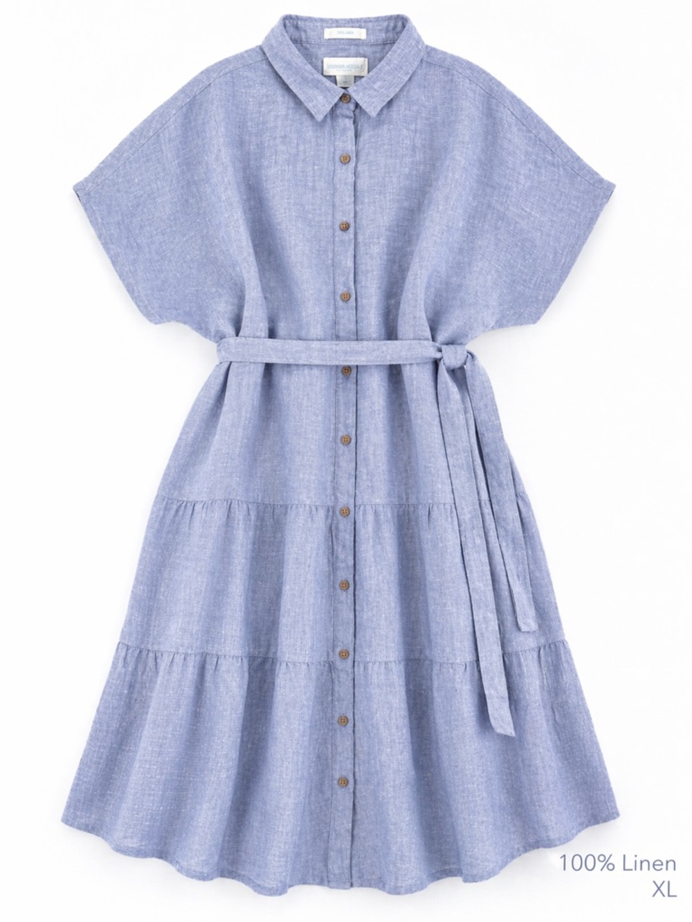 Cynthia Rowley Linen Chic Chambray Blue Tiered Shirt Dress XL